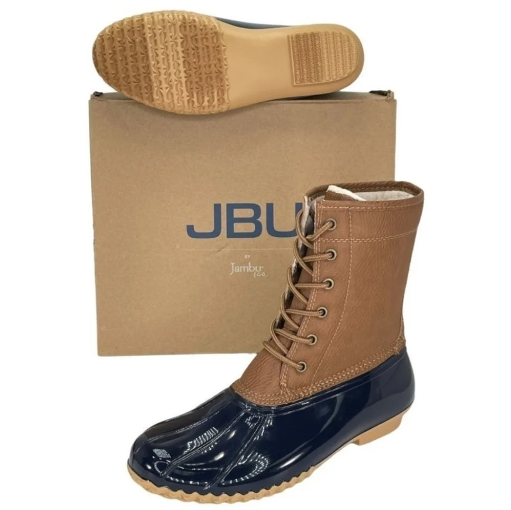 JBU Brown and Blue Winter Rain Boots Waterproof Design